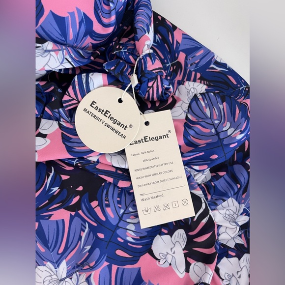 EastElegant Blue & Pink Floral One Piece Halter Maternity Swimsuit Size XL - Picture 6 of 6